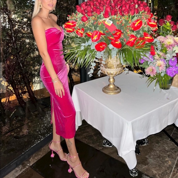 New Zara Velvet Pink Midi Dress Pink - Picture 6 of 15